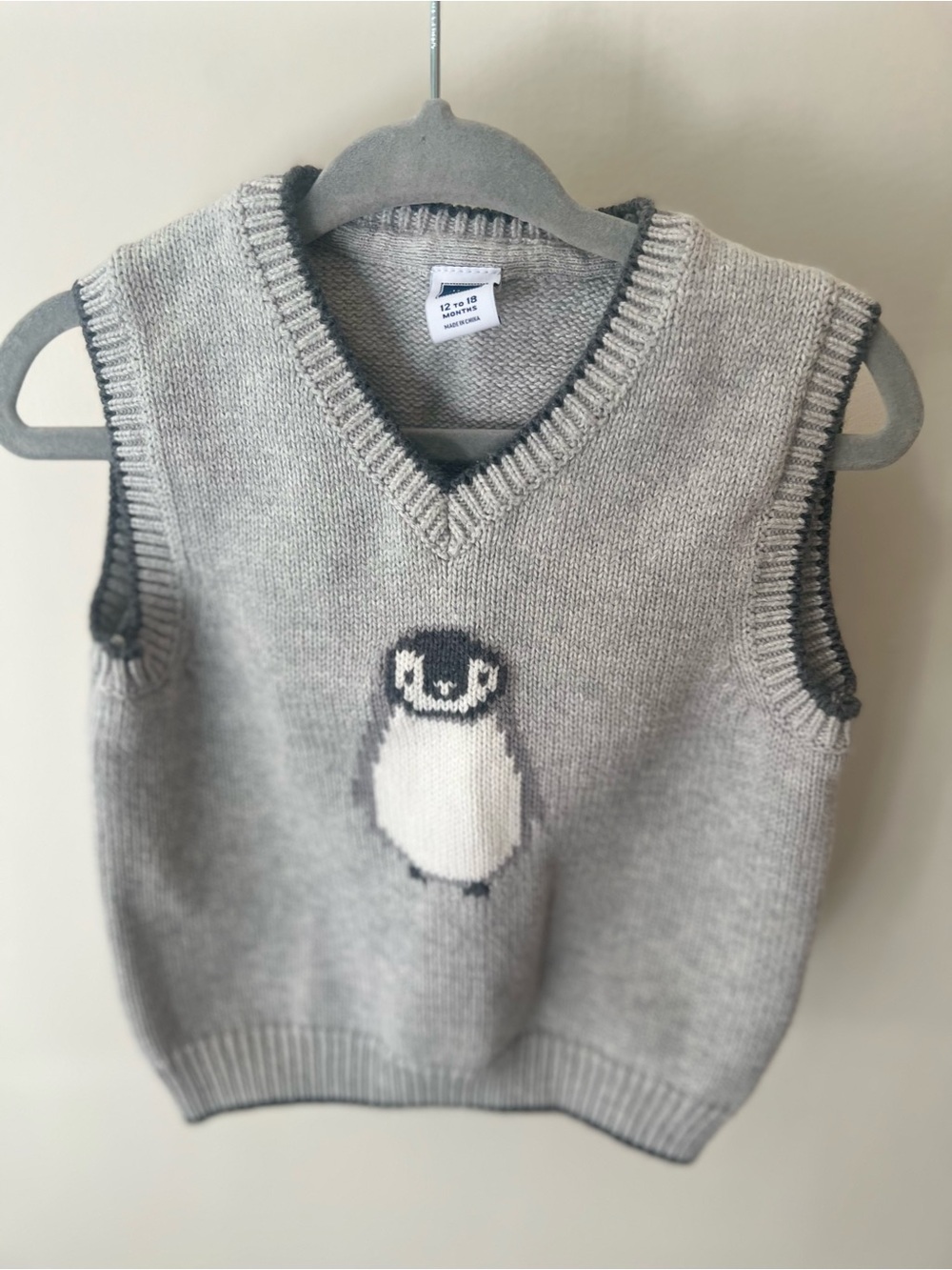 Janie and Jack Gray Knit Penguin Sweater Vest